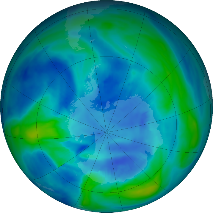 Antarctic ozone map for 16 April 2023